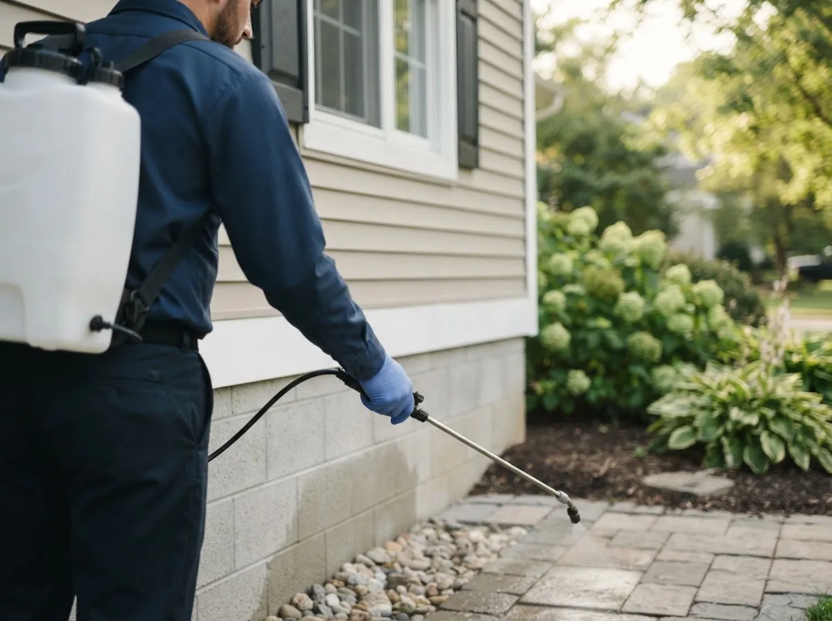 Pest control technician inspecting a home in Napoleon, OH